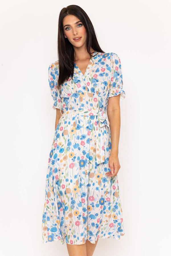Carraig Donn Blue Print Short Sleeve Sinead Midi Dress
