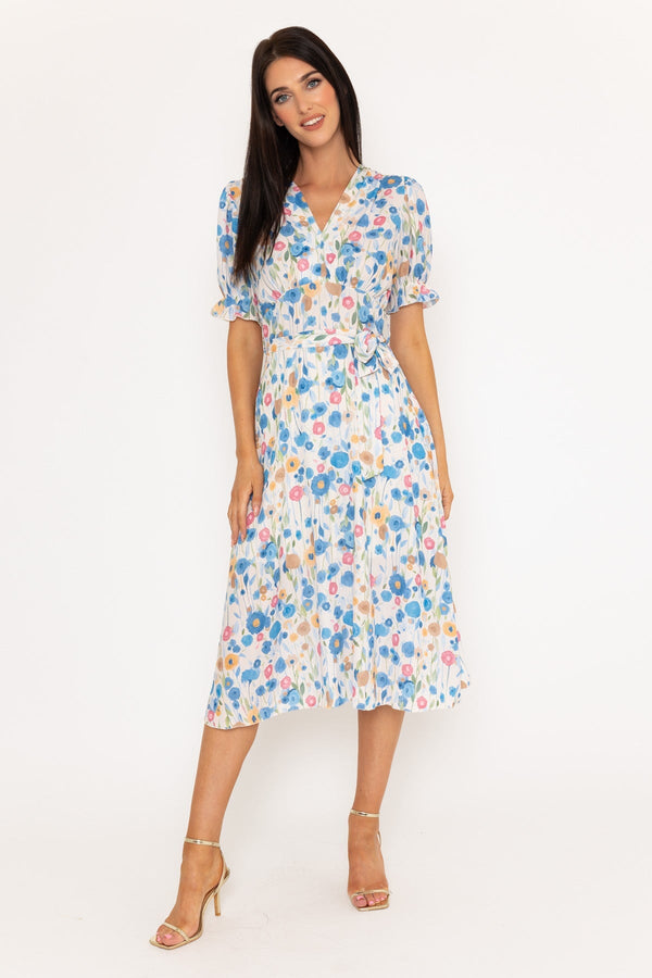 carraig donn Blue Print Short Sleeve Sinead Midi Dress