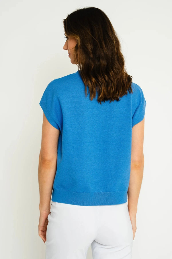 Carraig Donn Blue Short Sleeve Heart Embroidered Knit Top