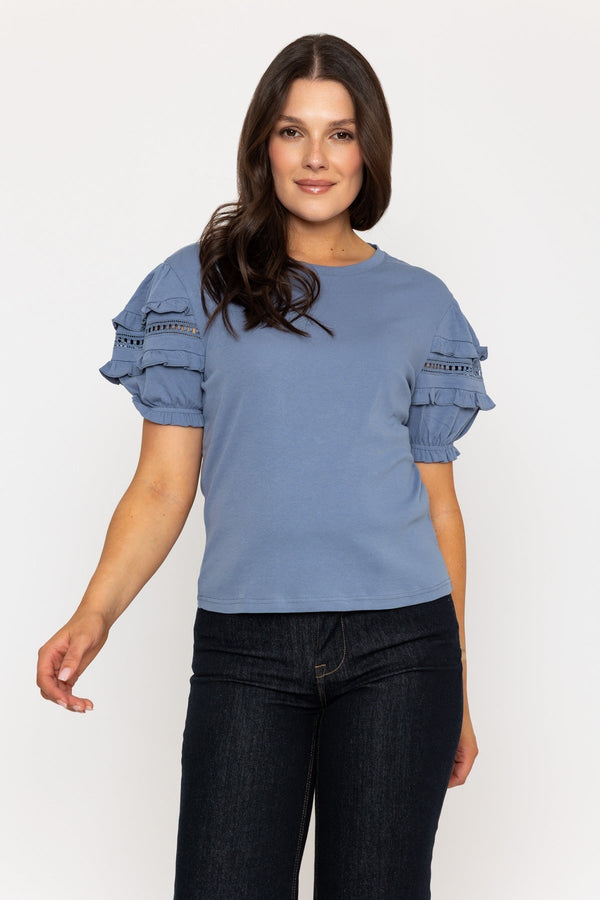 carraig donn Blue Short Sleeve T-Shirt with Sleeve Detail