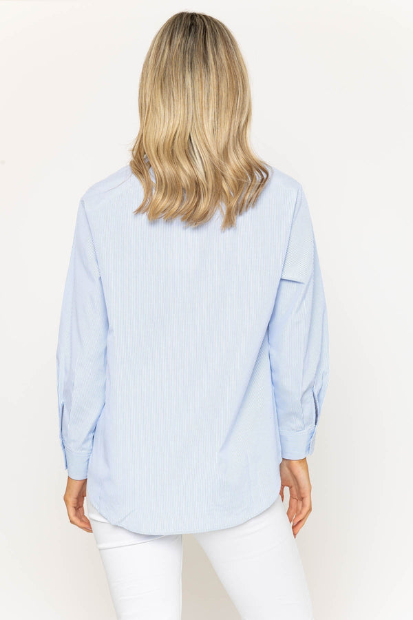 Carraig Donn Blue Striped Shirt With Lace Detailing