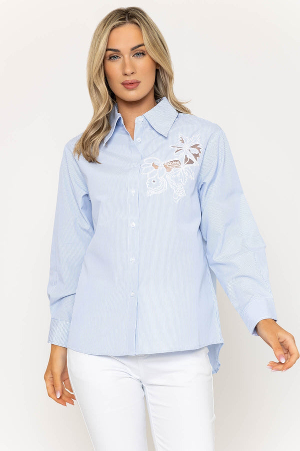 carraig donn Blue Striped Shirt with Lace Detailing