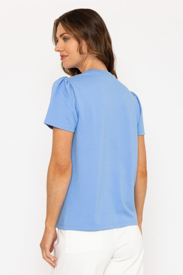 Carraig Donn Blue Top With Embellished Buttons On Shoulder