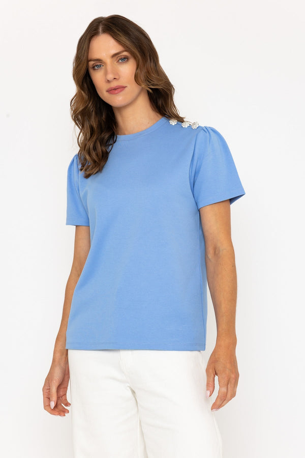 carraig donn Blue Top with Embellished Buttons on Shoulder