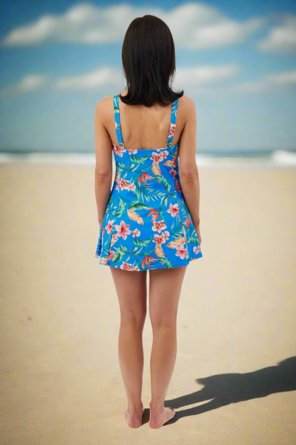 Carraig Donn Blue Tropical Floral Print Full Skirt Swimsuit