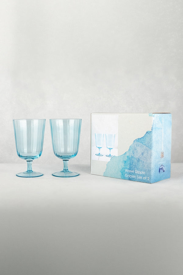 carraig donn Blue Wave Ripple Goblet Glass Set Of 2