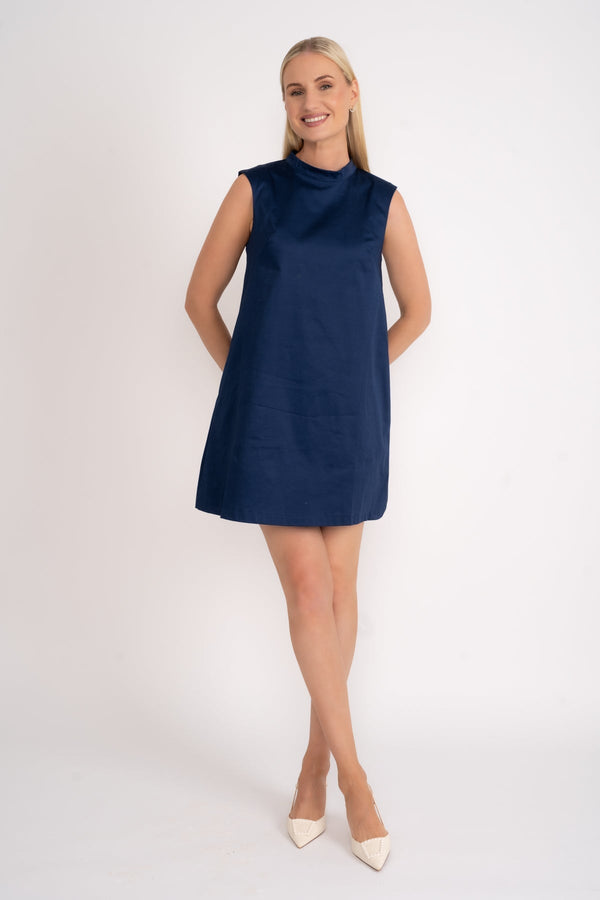 carraig donn Bow Back Cotton Sateen Mini Dress in Navy