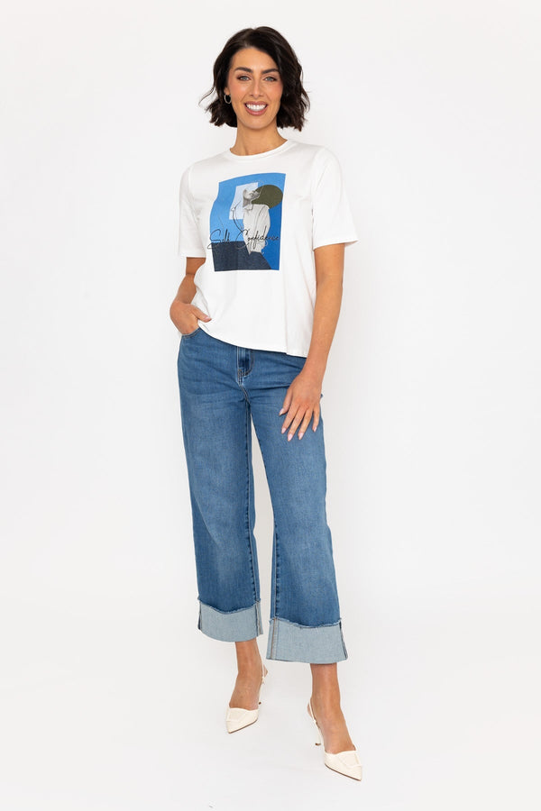 Carraig Donn Boyfriend T-Shirt With Blue Slogan Print