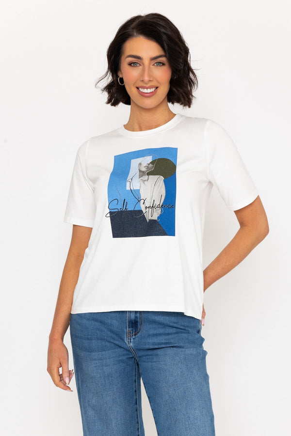 carraig donn Boyfriend T-Shirt with Blue Slogan Print