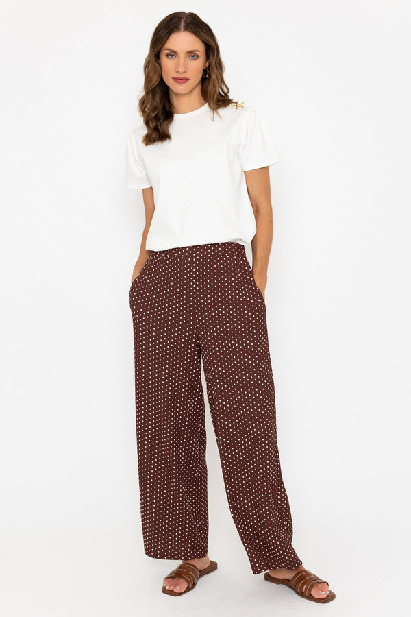 carraig donn Brown Polka Dot Trousers with Elastic Waist