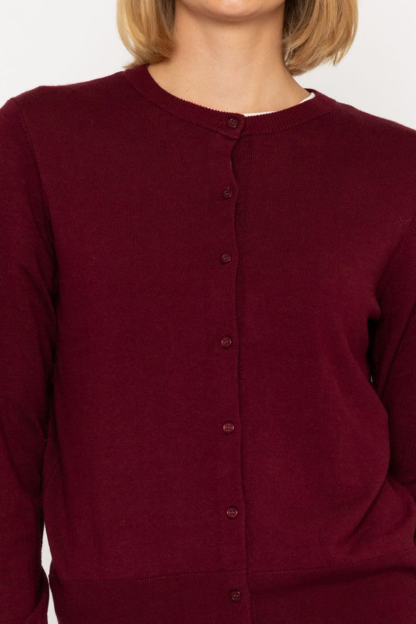Carraig Donn Burgundy Fine Gauge Crew Neck Cardigan