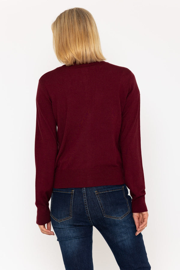Carraig Donn Burgundy Fine Gauge Crew Neck Cardigan
