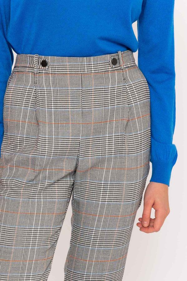 Carraig Donn Button Detail Tailored Pant In Check Print