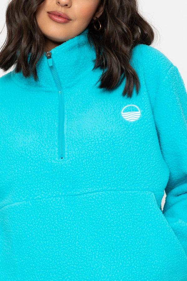 Carraig Donn 1/2 Zip Teddy Fleece In Aqua Green