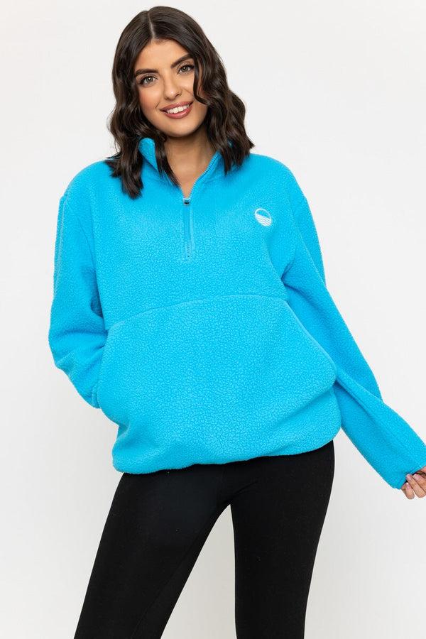 carraig donn 1/2 Zip Teddy Fleece in Turquoise