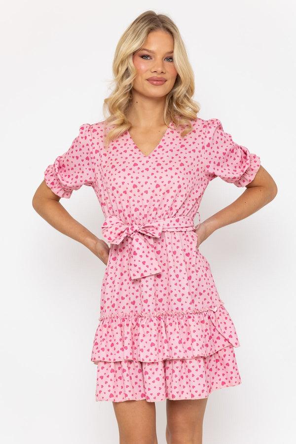 carraig donn Aileen Pink Heart Print Mini Dress