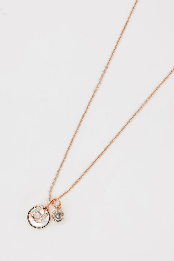 carraig donn "B" Initial Necklace in Rose Gold