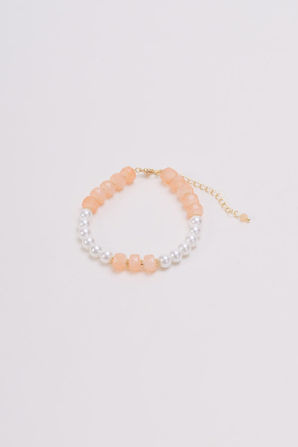 carraig donn Beaded Pearl & Orange Stone Bracelet