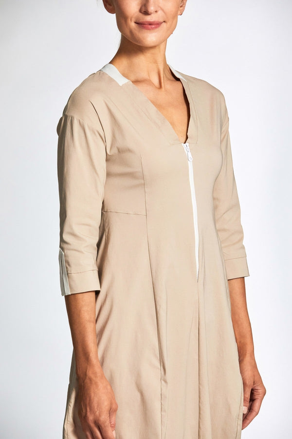 Carraig Donn Beige 3/4 Sleeve Technical Midi Dress