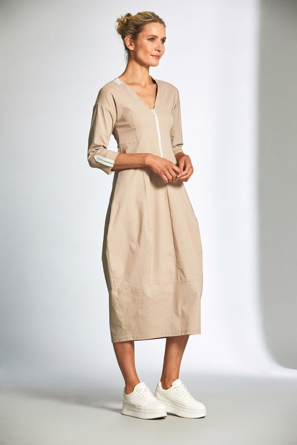 Carraig Donn Beige 3/4 Sleeve Technical Midi Dress