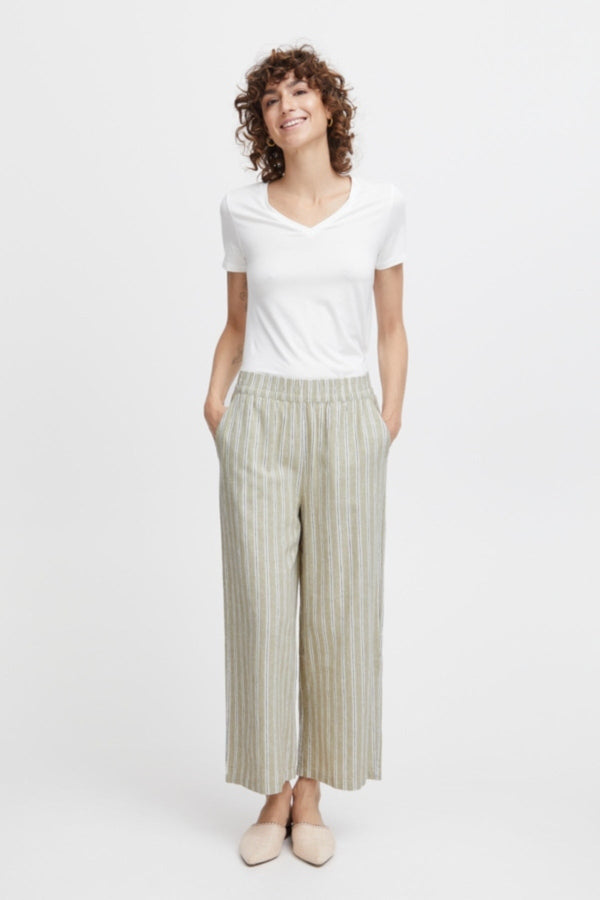 carraig donn Beige Cropped Linen Trousers