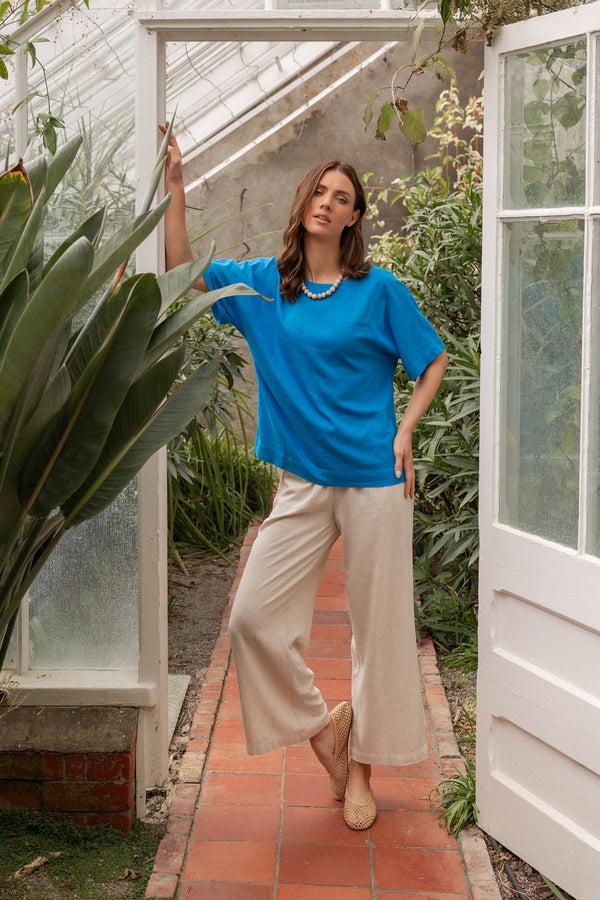 Carraig Donn Beige Linen Blend Wide Leg Trousers