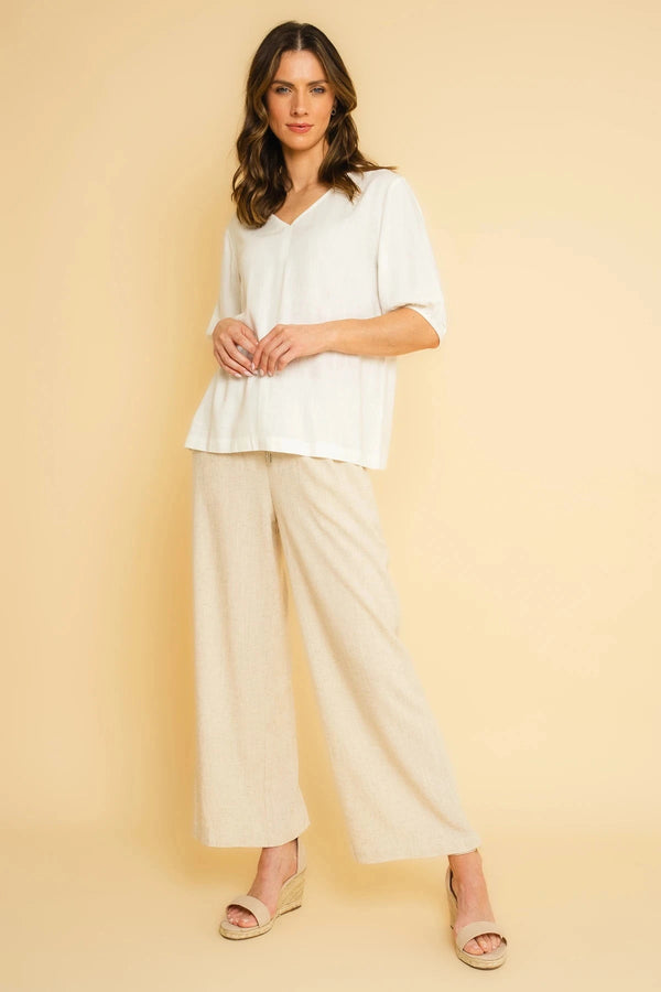 carraig donn Beige Linen Blend Wide Leg Trousers