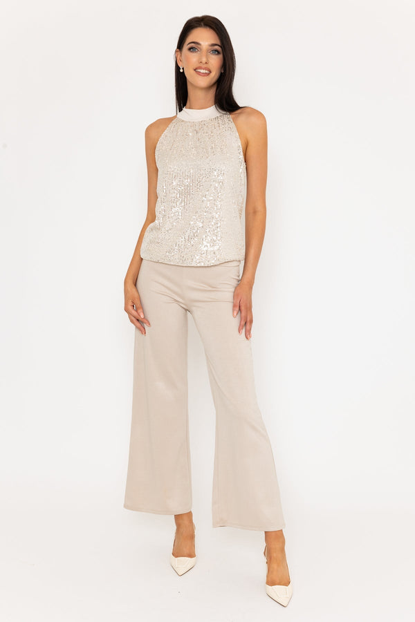 Carraig Donn Beige Sequin Halter Top