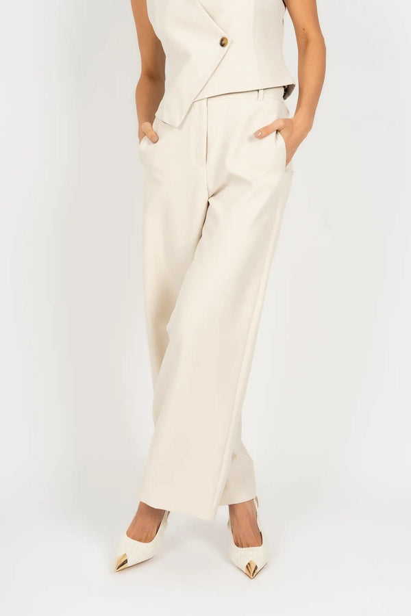 Carraig Donn Beige Tailored Wide Leg Trousers