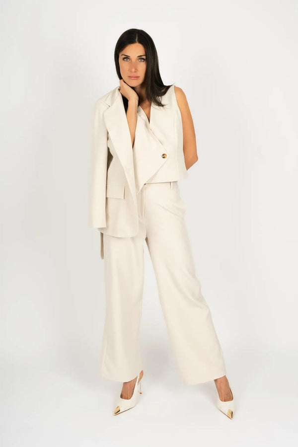 Carraig Donn Beige Tailored Wide Leg Trousers