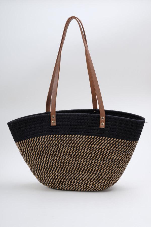 Carraig Donn Black & Brown Woven Basket Tote Bag