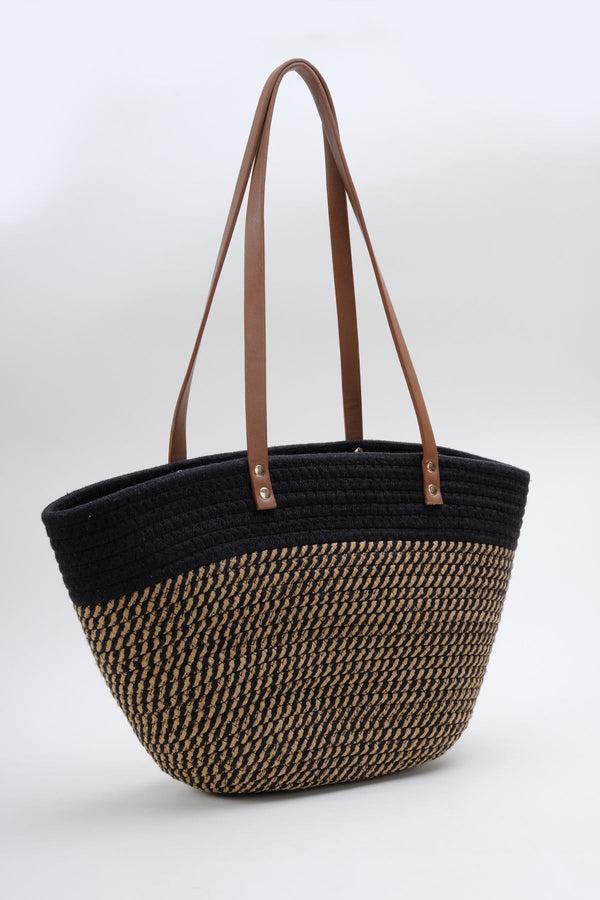 Carraig Donn Black & Brown Woven Basket Tote Bag