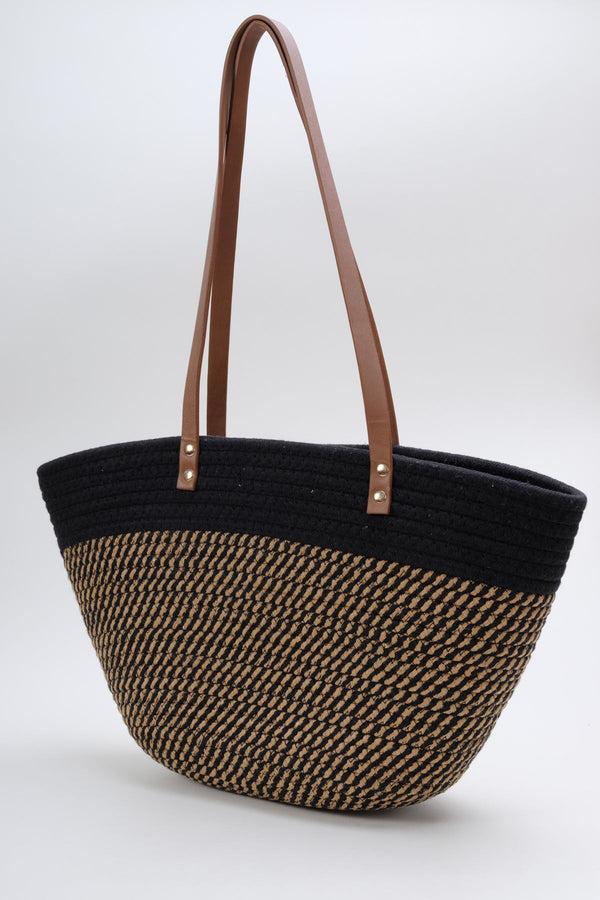 Carraig Donn Black & Brown Woven Basket Tote Bag