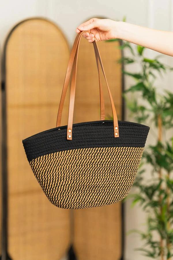 carraig donn Black & Brown Woven Basket Tote Bag