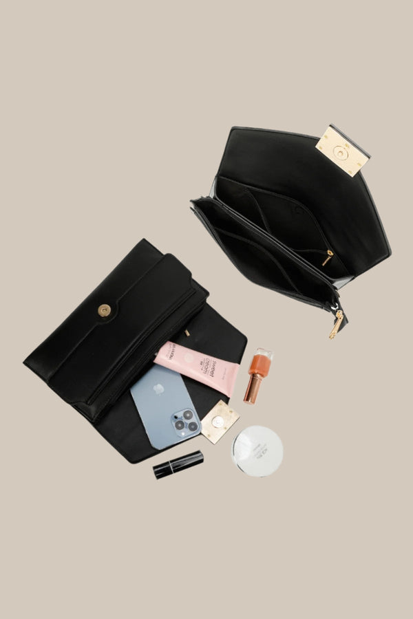 Carraig Donn Black Clutch Bag With Buckle Detail