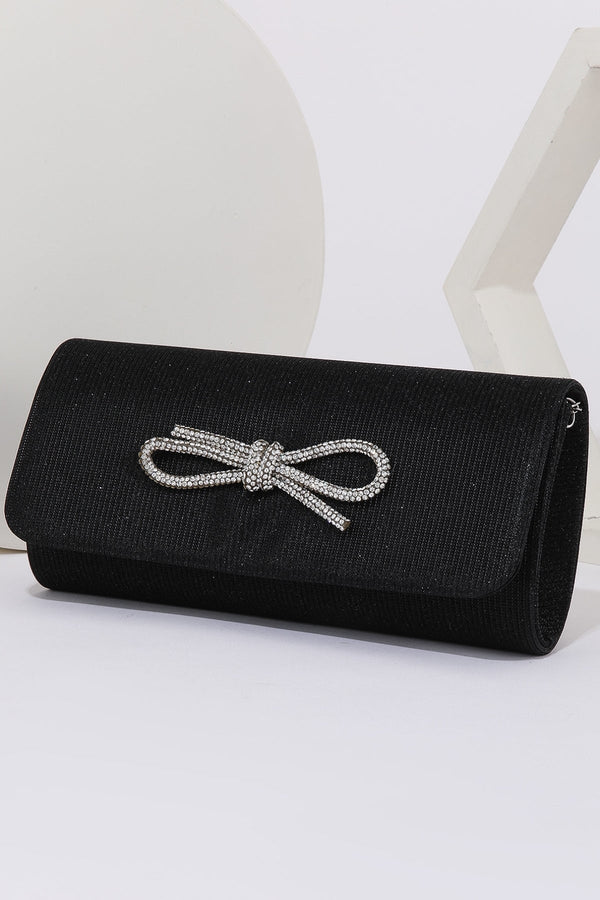 Carraig Donn Black Envelope Clutch Bag With Bow