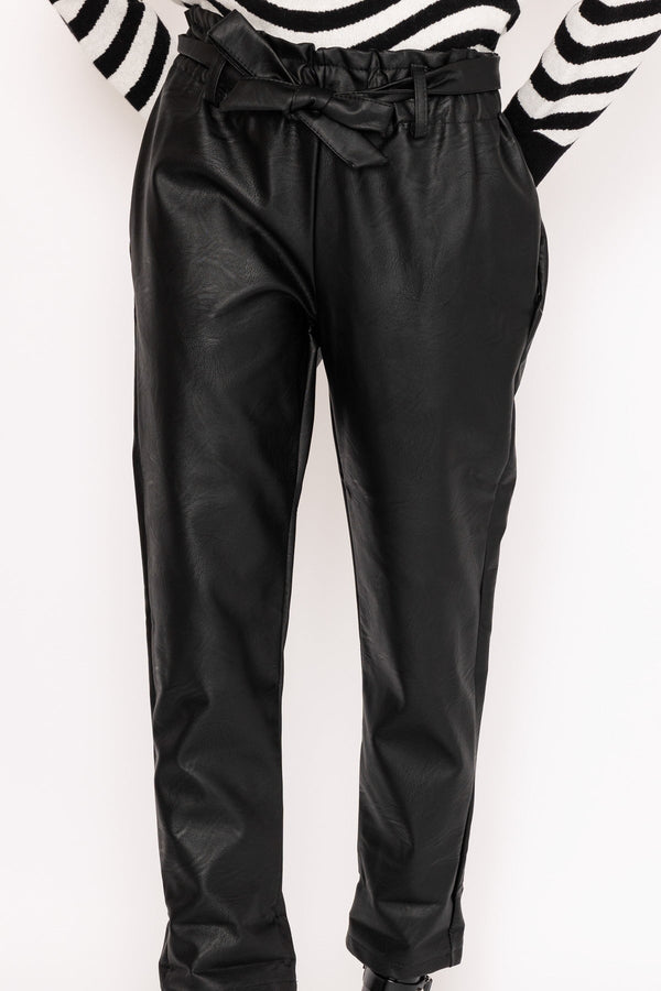 Carraig Donn Black Faux Leather Belted Trousers