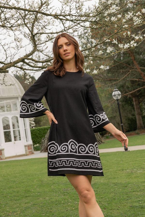 Carraig Donn Black Linen-Look Mini Shift Dress