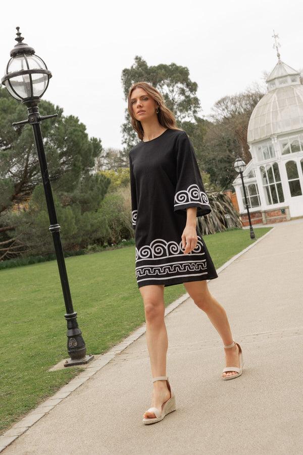 Carraig Donn Black Linen-Look Mini Shift Dress