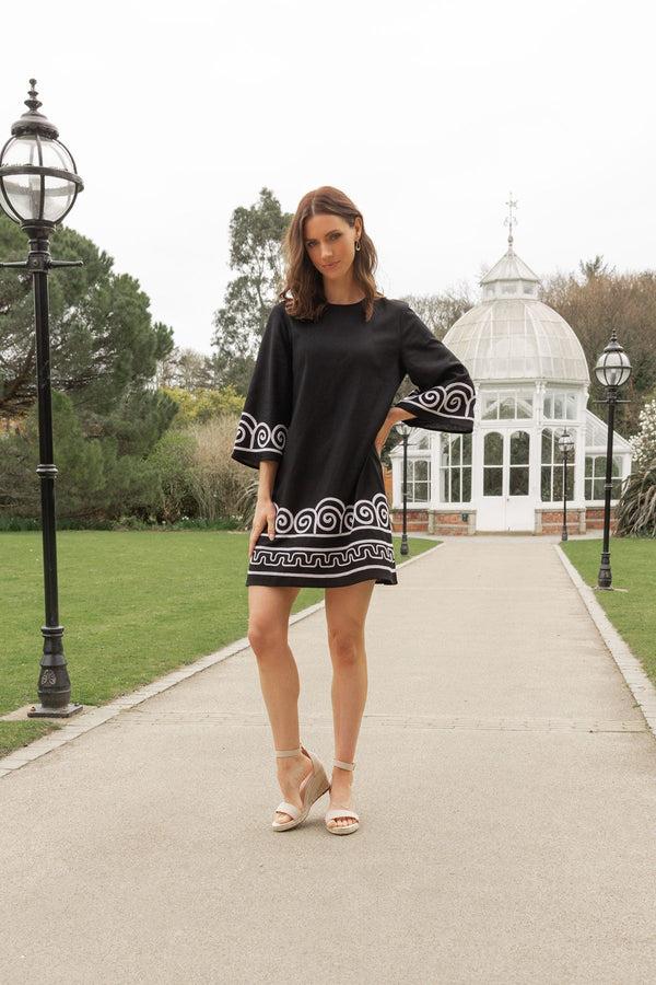 carraig donn Black Linen-Look Mini Shift Dress
