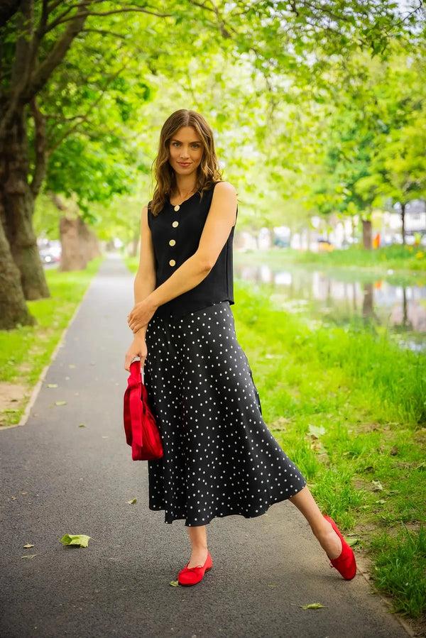 Carraig Donn Black Polka Dot Slip Midi Skirt