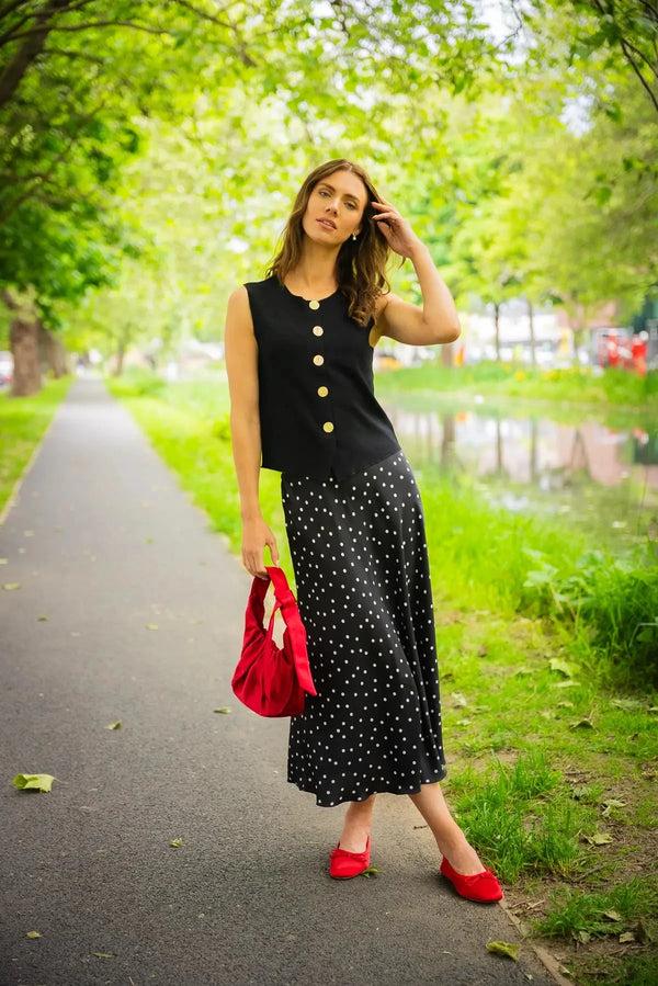 Carraig Donn Black Polka Dot Slip Midi Skirt