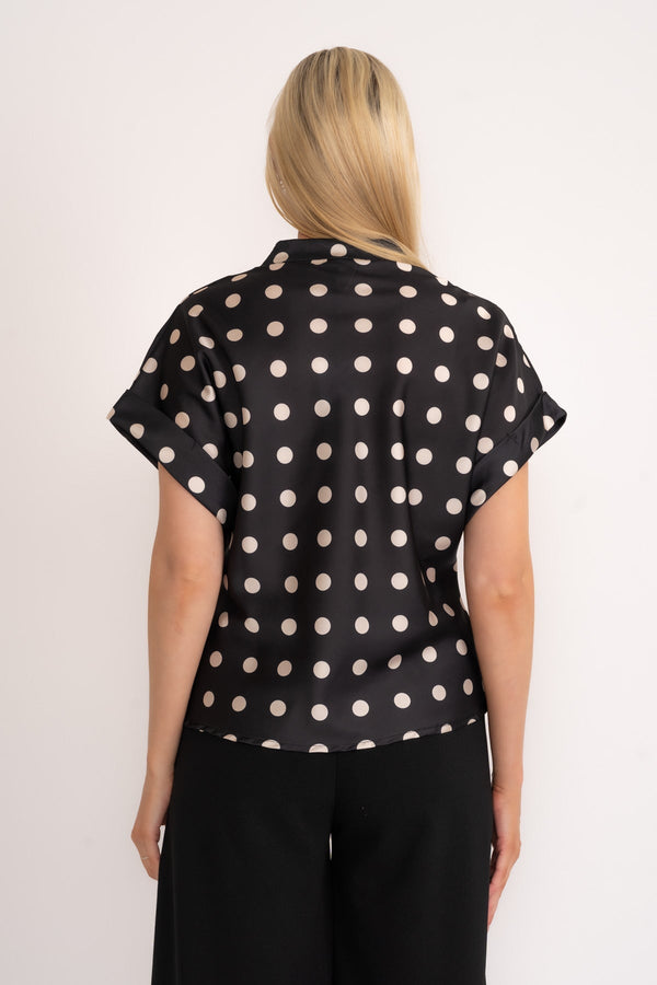 Carraig Donn Black Print V-Neck Sateen Top