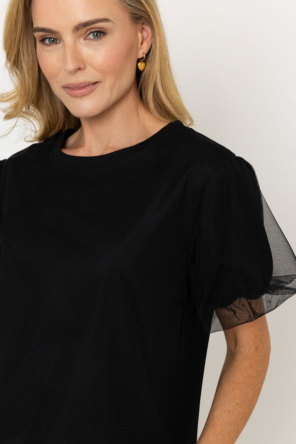 Carraig Donn Black Puff Short Sleeve Mesh Top