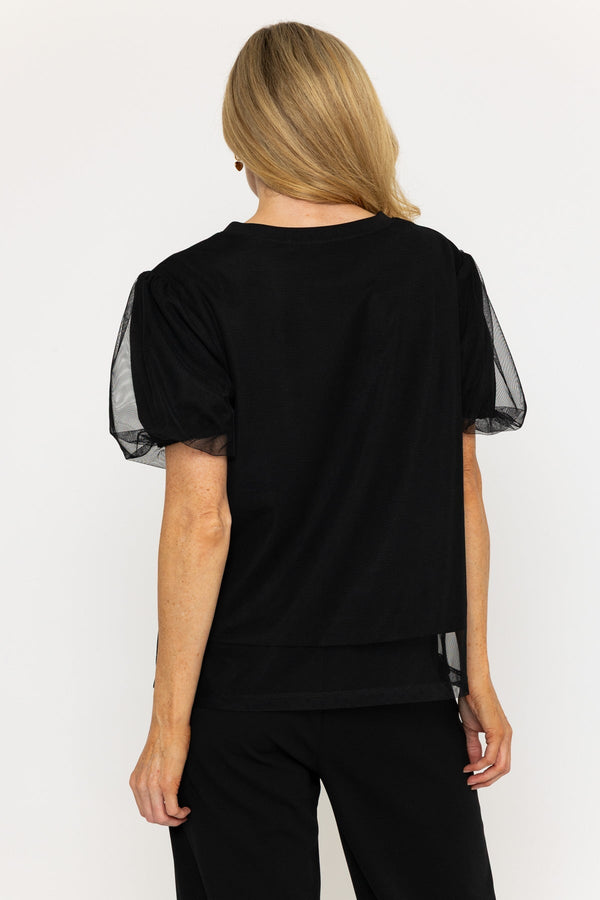 Carraig Donn Black Puff Short Sleeve Mesh Top