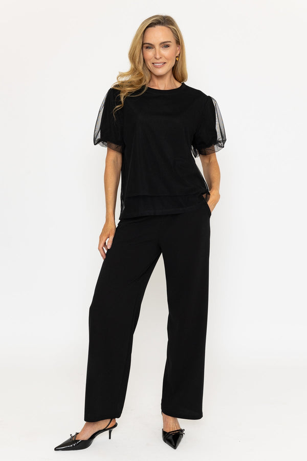 Carraig Donn Black Puff Short Sleeve Mesh Top