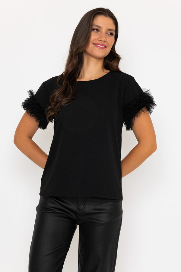 carraig donn Black Ruffle Sleeve Top