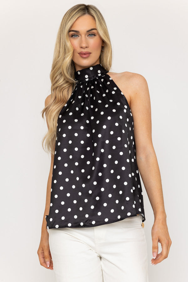 Carraig Donn Black Satin Polka Dot Halter Top