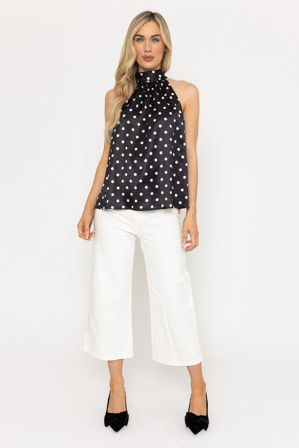 carraig donn Black Satin Polka Dot Halter Top