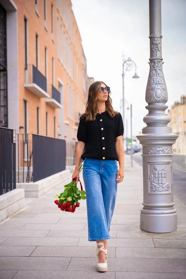 Carraig Donn Black Short Sleeve Knit Cardigan